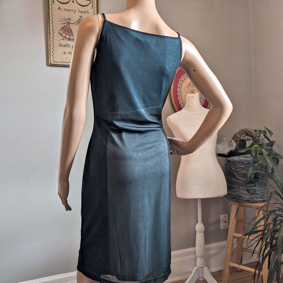 Vintage 90s Y2K Express Mini Dress Party Mesh Blue Cocktail Prom Mod Size 1/2 - Picture 12 of 12